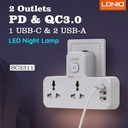 Ldnio Sc2311 20w Pd Fast Charging 2500w Power Extension Touch Night Lamp 2 Sockets 1 Usb-c +2 Usb-a - 3