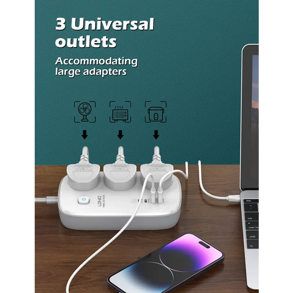 Ldnio Sc3416 65w Gan Fast Charging 3250w Power Extension 3 Sockets 2 Usb-c + 2 Usb-a - 4