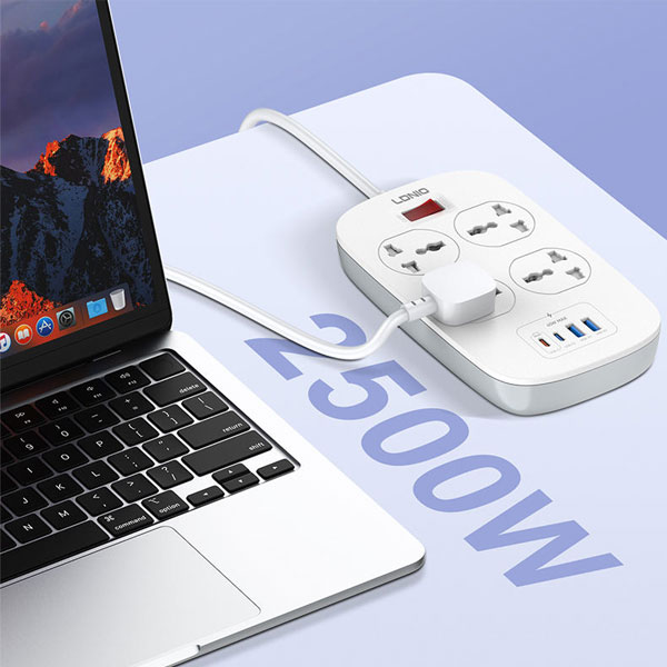 Ldnio Sc4407c 2500w Power Extension 4 Sockets 2 Usb-a + 2 Usb-c 2m - 4