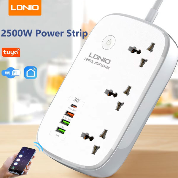 Ldnio Scw3451 2500w Wifi Smart Power Extension 3 Sockets 1 Usb-c + 3 Usb-a - 2