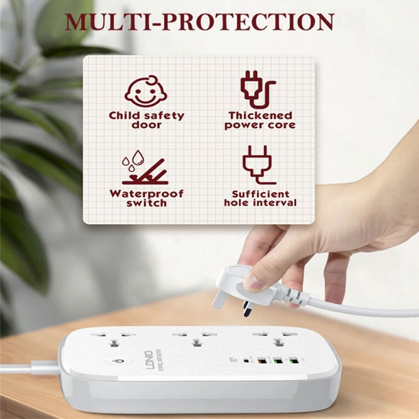 Ldnio Scw3451 2500w Wifi Smart Power Extension 3 Sockets 1 Usb-c + 3 Usb-a - 4