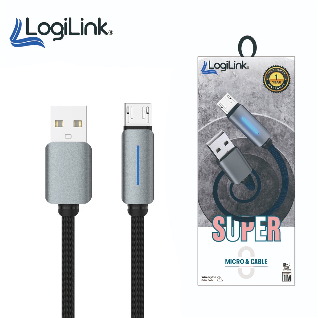 Logilink Usb To Micro Nylon Fast Charging Data Cable With Light 1m (1 Year Warranty) - 2