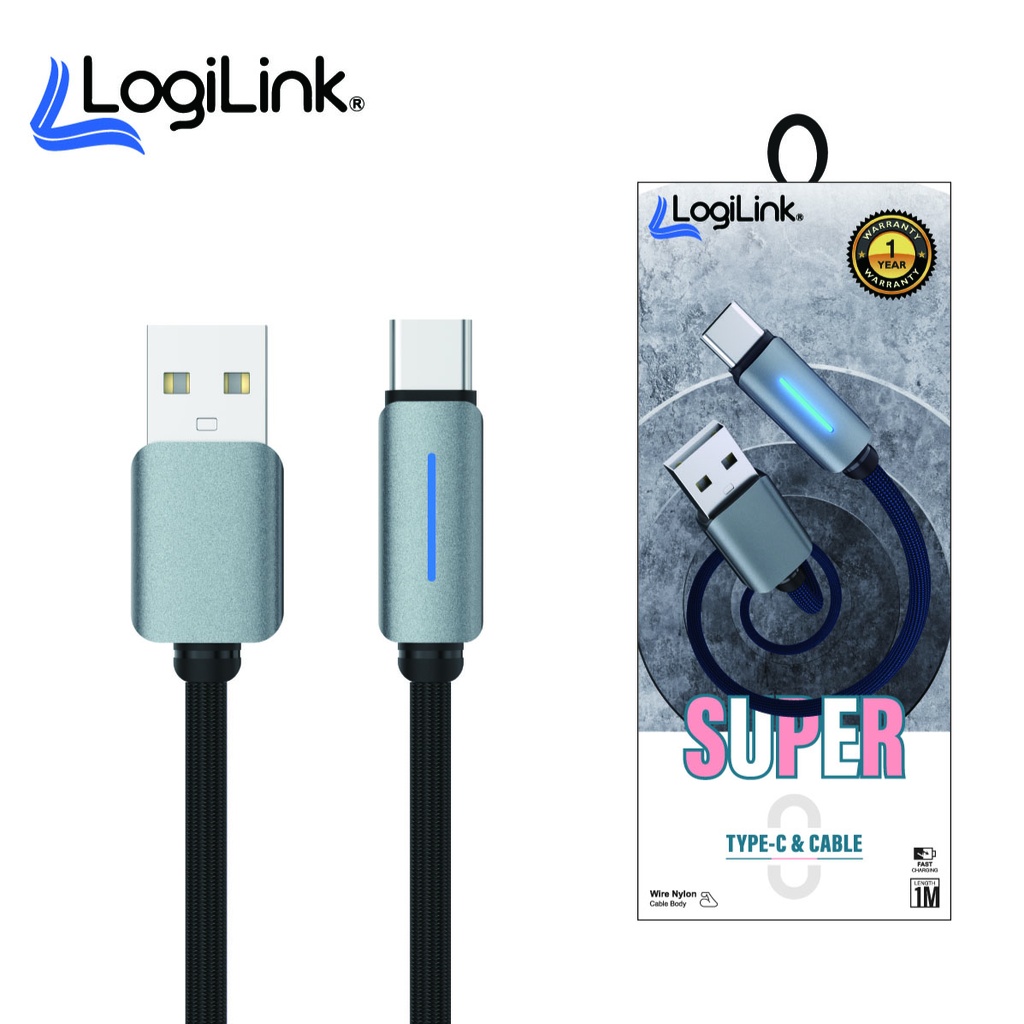 Logilink Usb To Type C Nylon Fast Charging Data Cable With Light 1m (1 Year Warranty) - 2