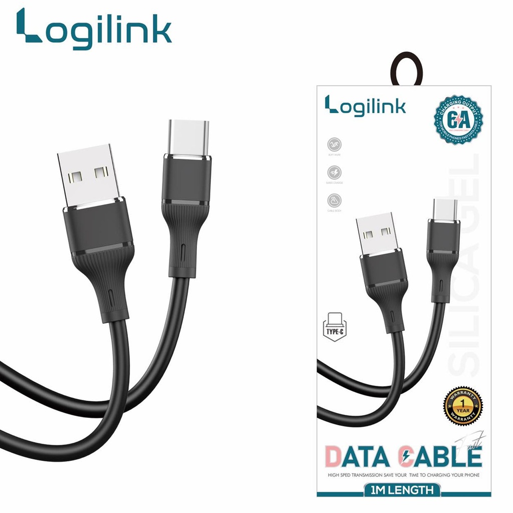 Logilink Usb To Type C Silicone Fast Charging Data Cable 1m (1 Year Warranty) Black - 4