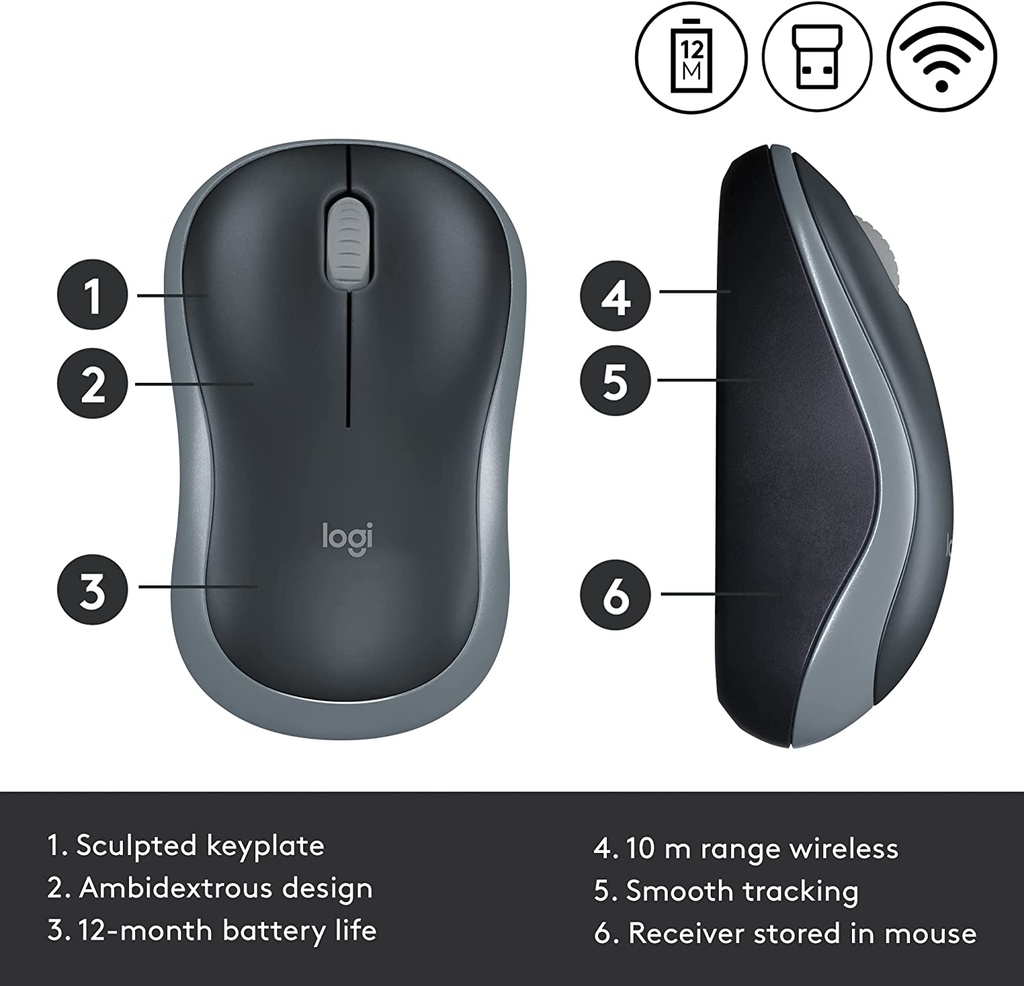 Logitech M185 Wireless Mouse, 2.4ghz With Usb Mini Receiver - 3
