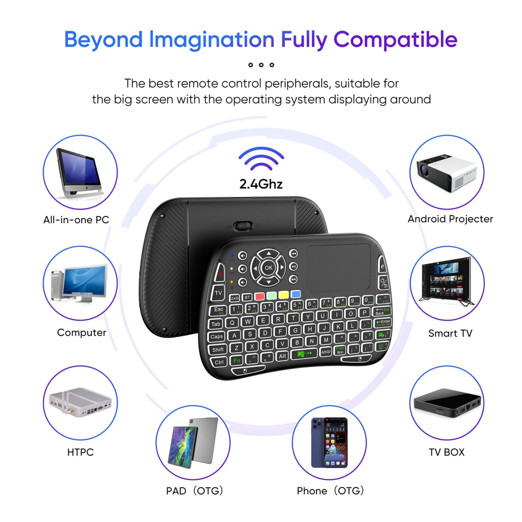 M9 Bluetooth Mini Wireless Keyboard 7 Backlit 2.4g Air Mouse Remote Touchpad - 3