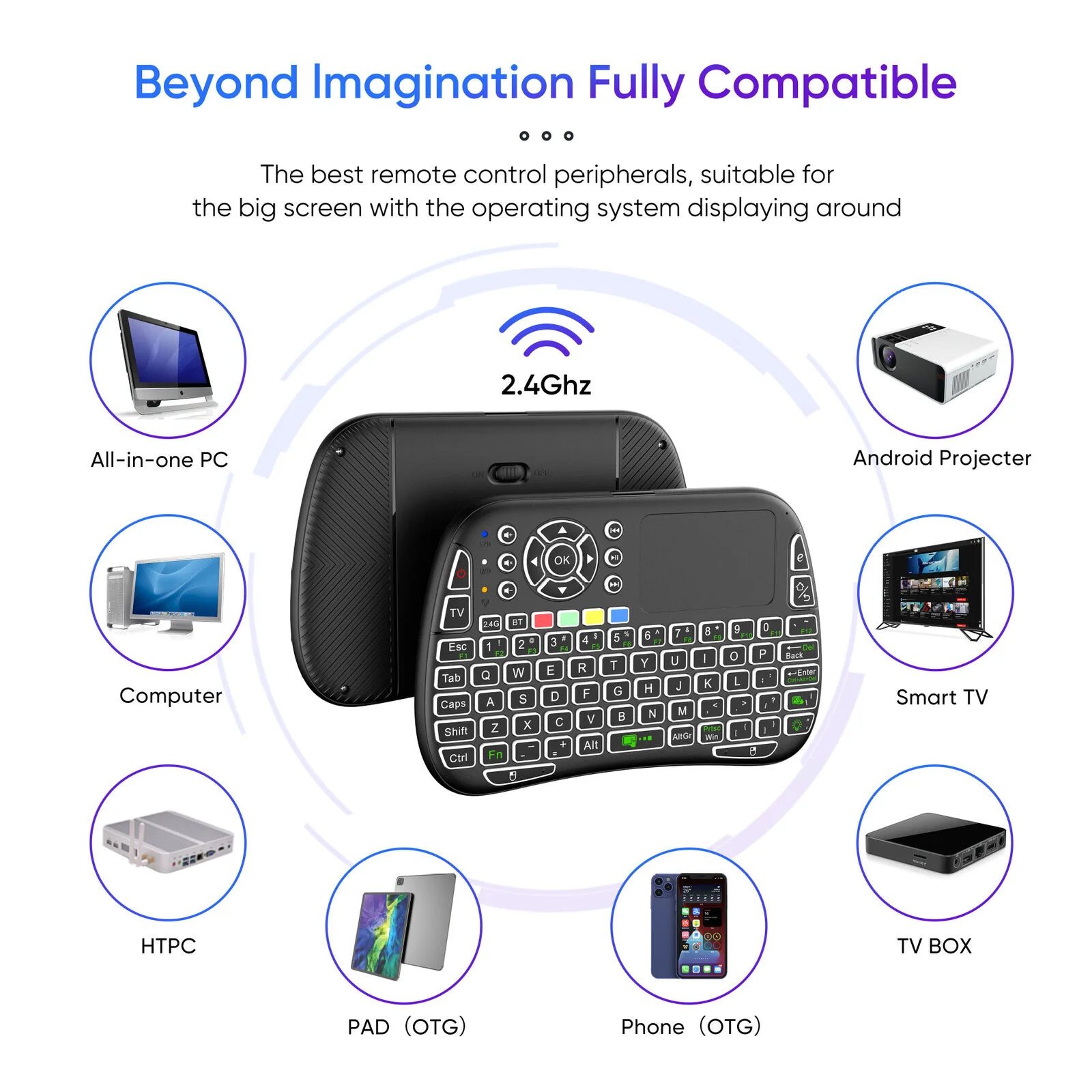 M9 Bluetooth Mini Wireless Keyboard 7 Backlit 2.4g Air Mouse Remote Touchpad - 3
