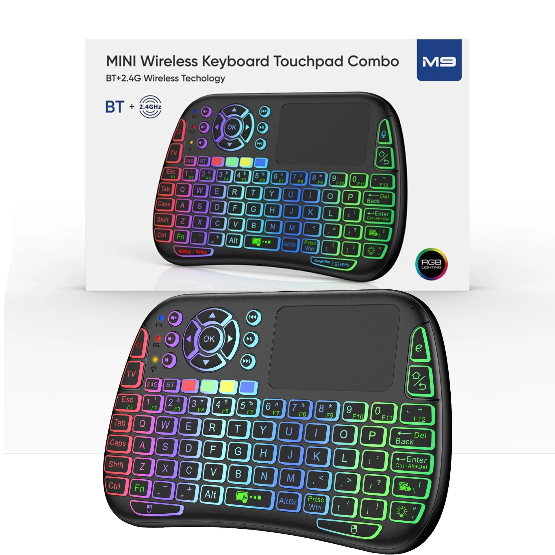 M9 Bluetooth Mini Wireless Keyboard 7 Backlit 2.4g Air Mouse Remote Touchpad - 4