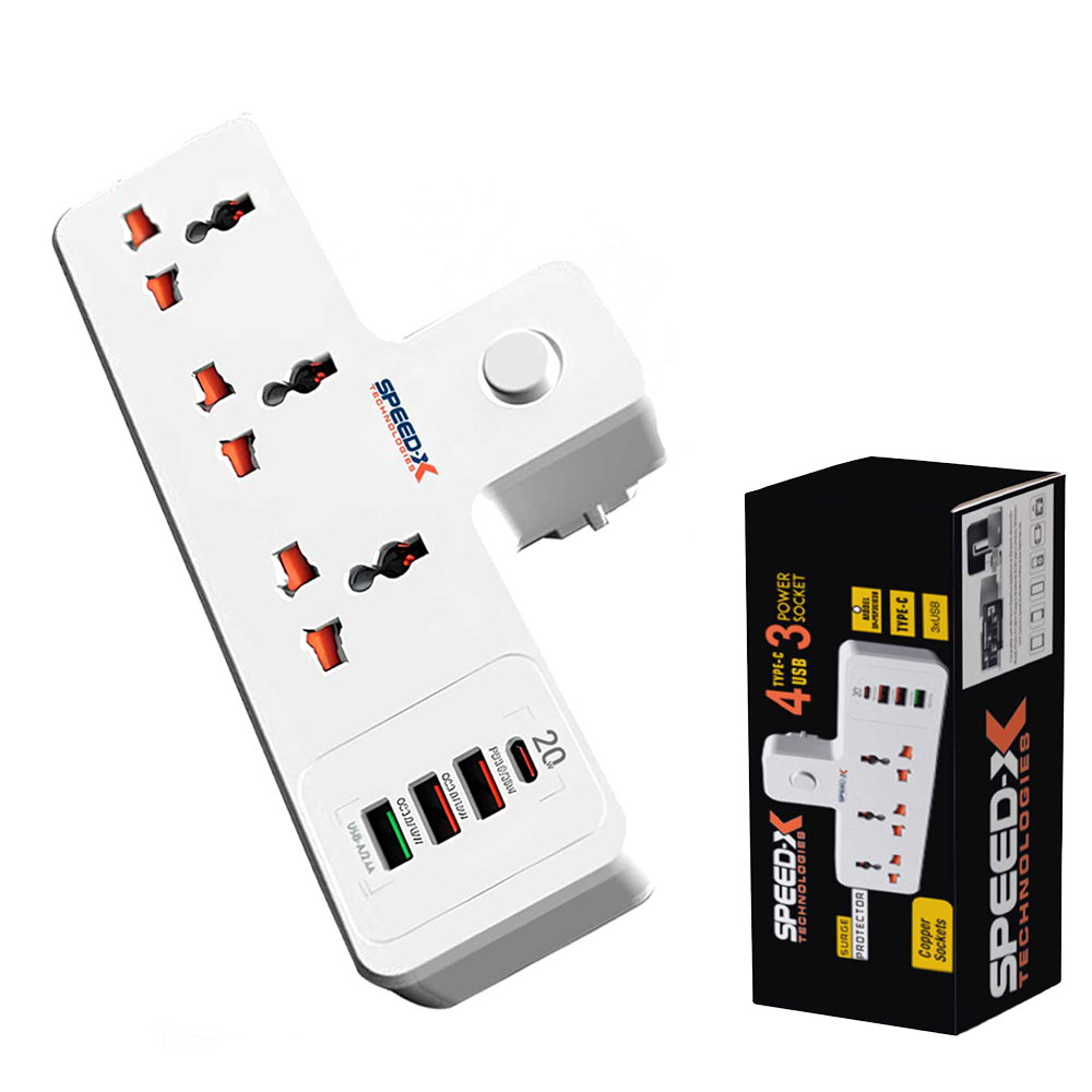 New 304puc Speed-x Premium Portable Power Strip 3socket+3usb+1type-c Port - 2