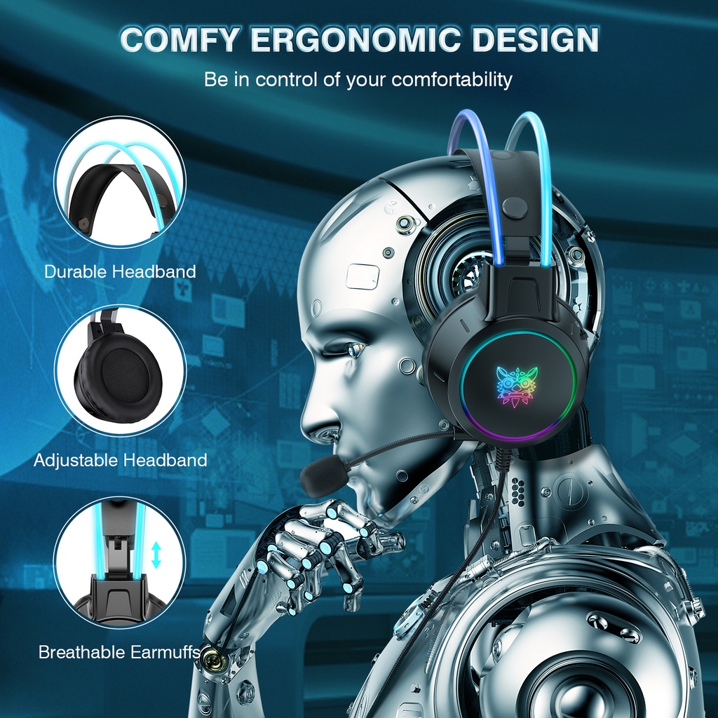 Onikuma-x15 Pro Rgb Head Beam With Mic, 3.5mm Wired Earphones, Durable Stereo Surround, Rgb Gaming Headset - 2