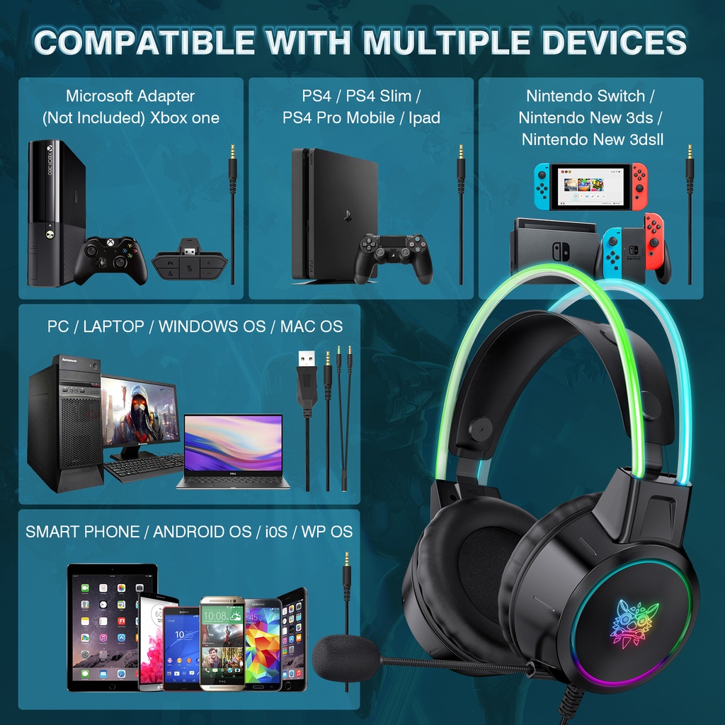 Onikuma-x15 Pro Rgb Head Beam With Mic, 3.5mm Wired Earphones, Durable Stereo Surround, Rgb Gaming Headset - 3