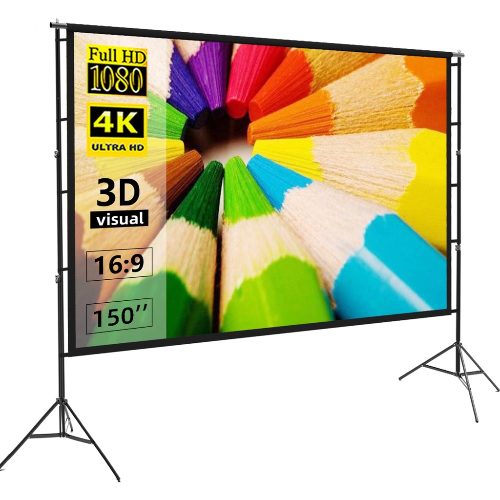 Projector Screen 150 Inch Tripod Potable Double Stand 8x10 Feet 43mw Speed-x - 4