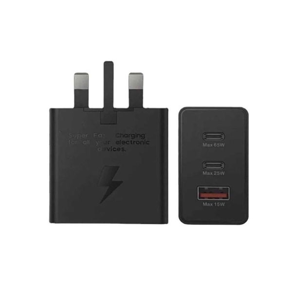 65w Samsung Pd Power Adaptor Trio Usb C X 2ports, Usb-a Port (UK Pin)