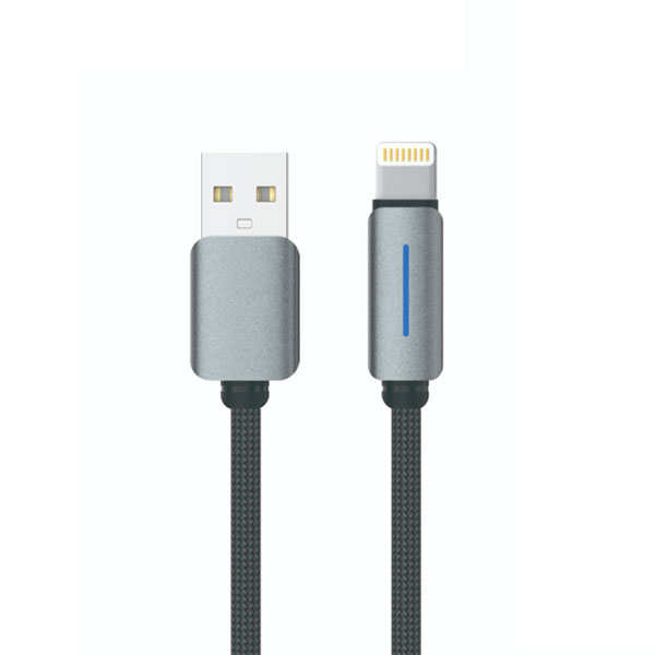 Logilink Usb To Lightning Nylon Fast Charging Data Cable With Light 1m (1 Year Warranty) (Grey)
