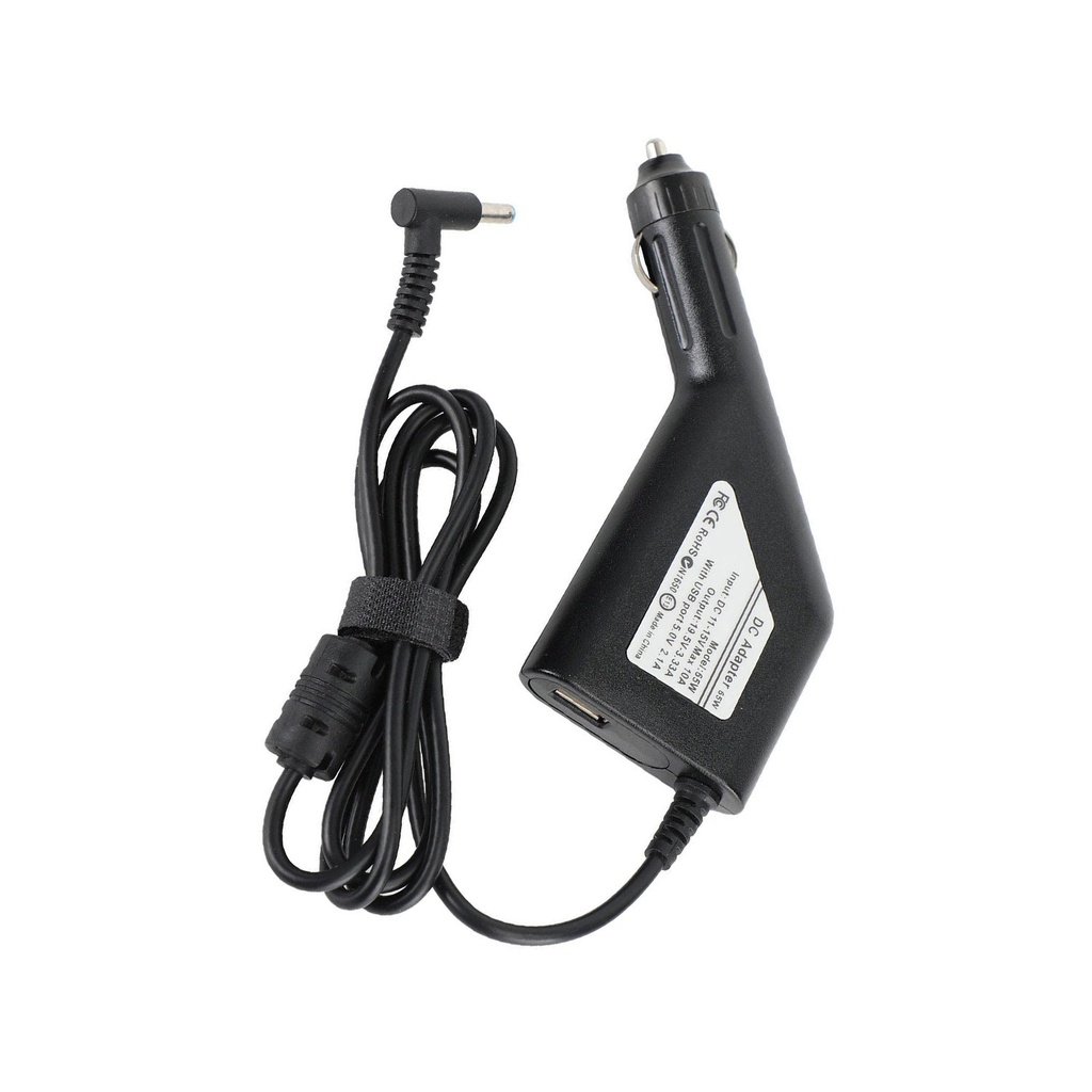 65w Hp Laptop Car Charger 4.5x3.0mm 19.5v 3.33a Blue Pin With Usb Port