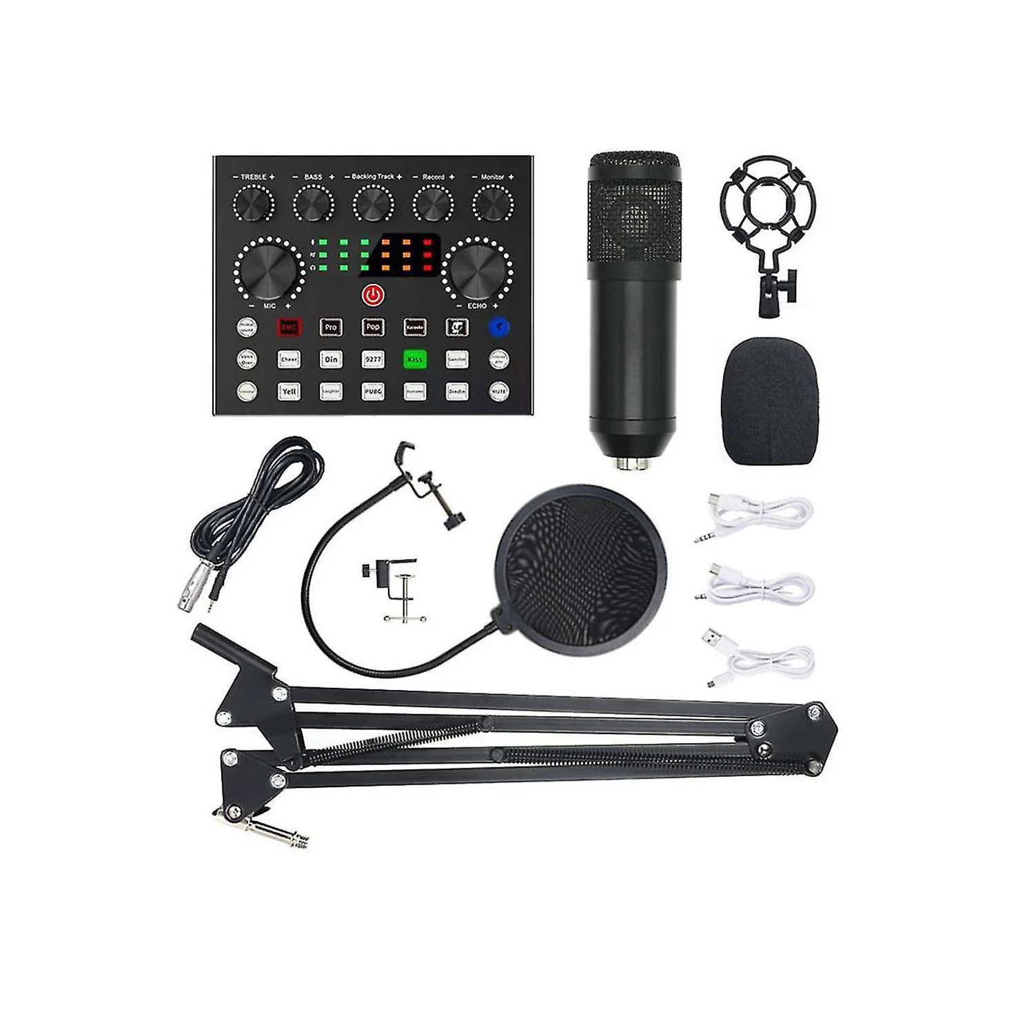 [01613] V10 Bm-800 Podcast Condenser Microphone Set With Live Sound Card, Rechargeable 12 Kinds Of Auxiliary Background For Karaoke Singing, Youtube Recording Mic