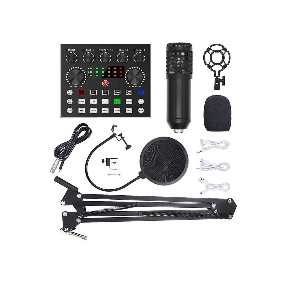 [01613] V10 Bm-800 Podcast Condenser Microphone Set With Live Sound Card, Rechargeable 12 Kinds Of Auxiliary Background For Karaoke Singing, Youtube Recording Mic