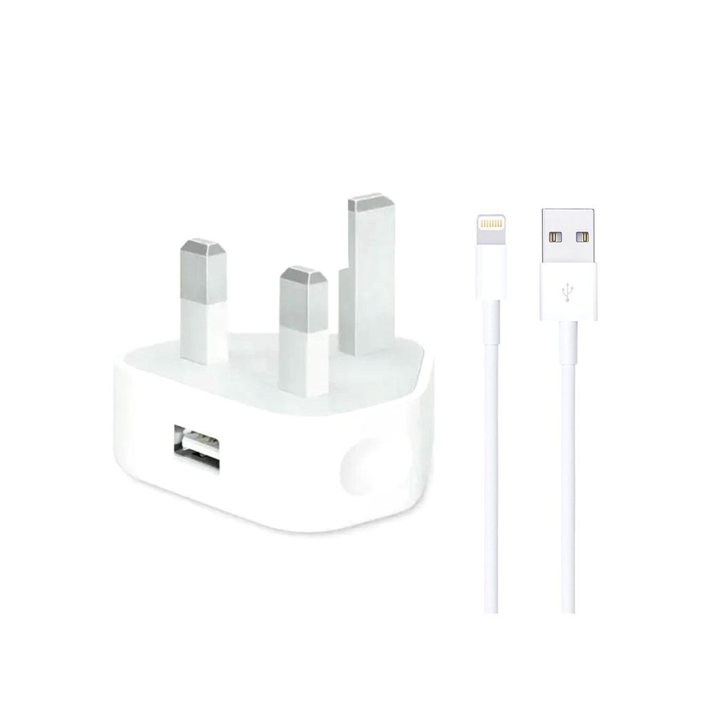 Iphone Usb 5w Power Adaptor Uk Pin With Lightning To Usb Cable