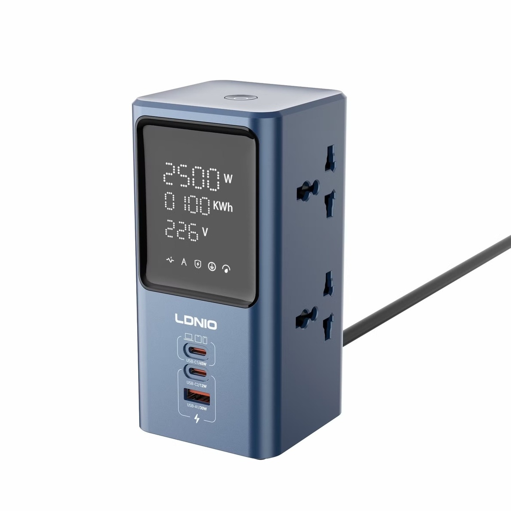 [02030] Ldnio Sc2 7-in-1 Power Extension With Fast Charging 4 Sockets 2 Usb-c + 1 Usb-a