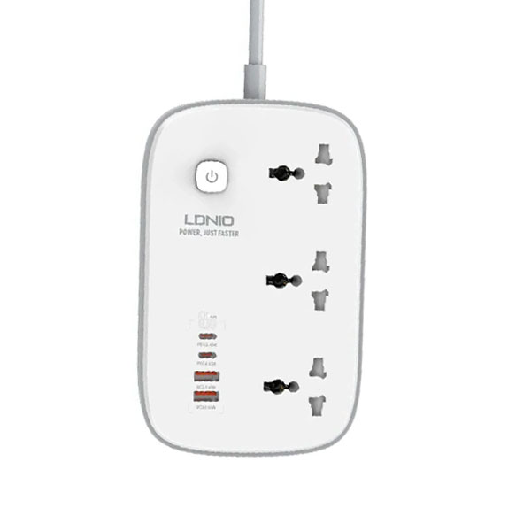 [02026] Ldnio Sc3416 65w Gan Fast Charging 3250w Power Extension 3 Sockets 2 Usb-c + 2 Usb-a