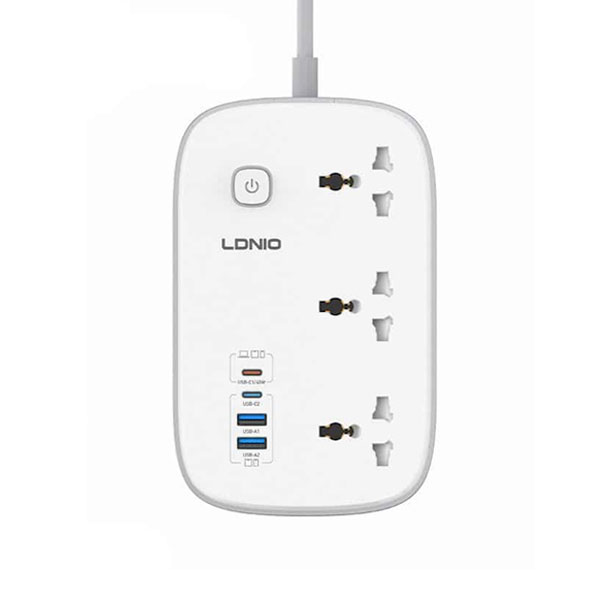[02023] Ldnio Sc6 45w Gan Fast Charging 3250w Power Extension 3 Sockets 2 Usb-a + 2 Usb-c 2m