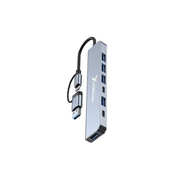 [02063] Speed-x Sp-tc701 7 Port 2 In 1 Usb 3.0 & Type-c Ports Aluminum Alloy Portable Hub