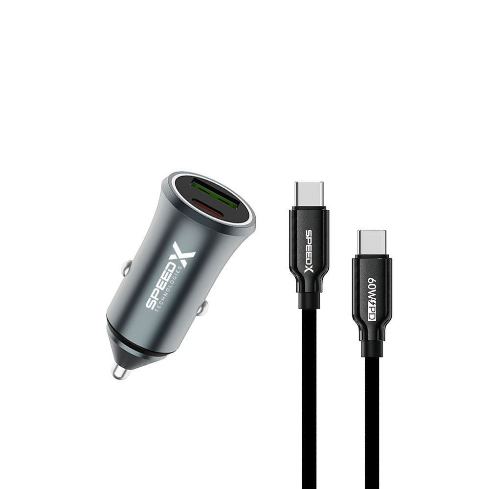 [02126] Speed-X SX-C40 Pro 48W Dual Port Fast Car Charger with USB-C to USB-C Cable