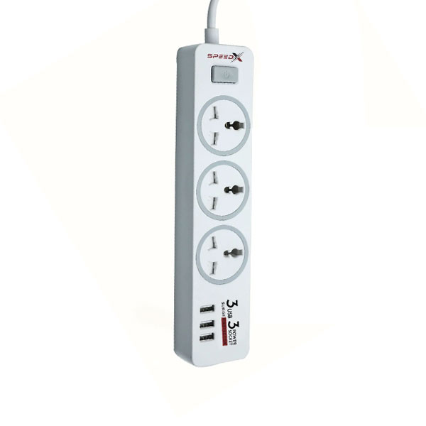 Speed-X 303PU Premium Portable Power Strip 3 Socket + 3 USB Port (Cable Length 2m)