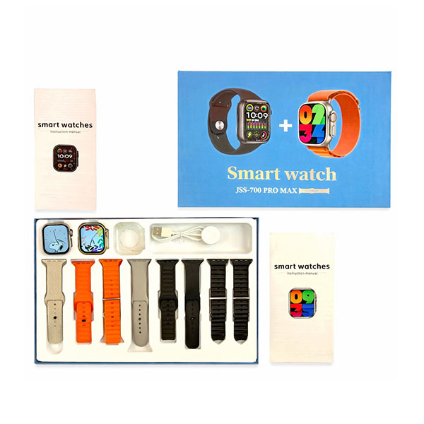 [01545] JSS-700 Pro Max Dual Smart Watch with 7 Straps + 1 Silicone Case Bluetooth Call Heart Rate Monitor (Dual Dial Black+Gold) with Hryfine App