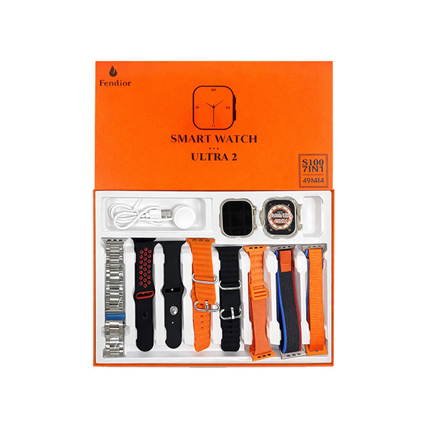 [01505] S100 Fendior Smart Watch Ultra 2 with 7 Straps 49mm with Silicone Watch Protector Case with FitPro App (Black)